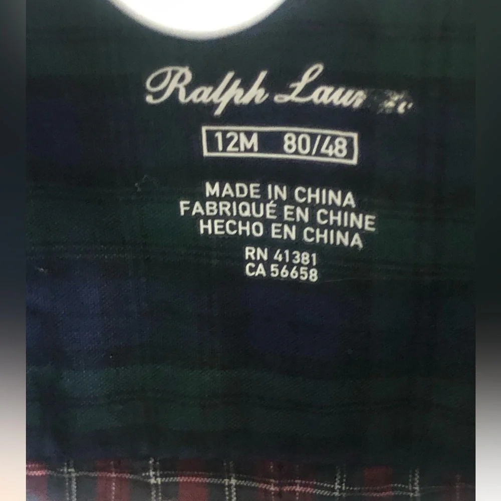 Ralph Lauren Boys Plaid Button Down Collared Shirt Sz 12 Mo